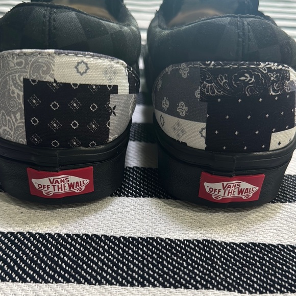Vans Custom Black and Gray Patchwork Slip on Sneakers - Picture 2 of 7